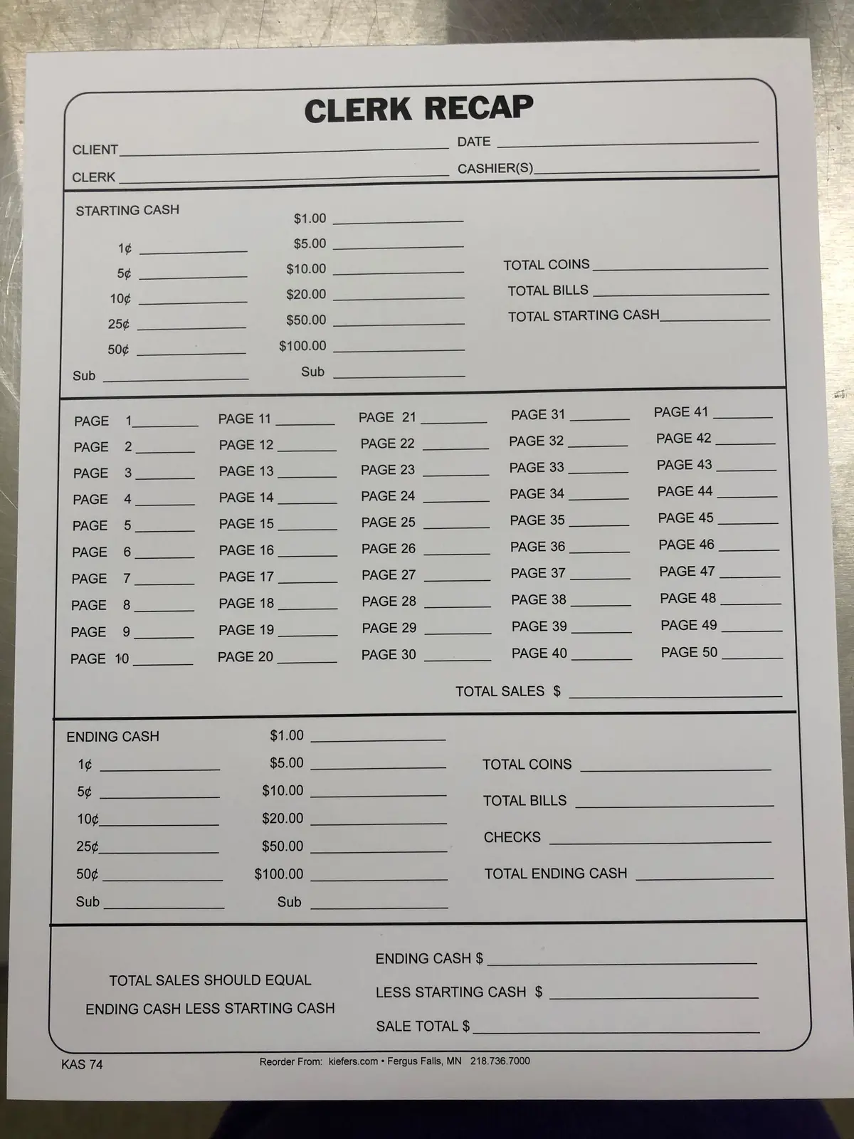 Clerk's Recap Form (1 Or 2-Part) 1