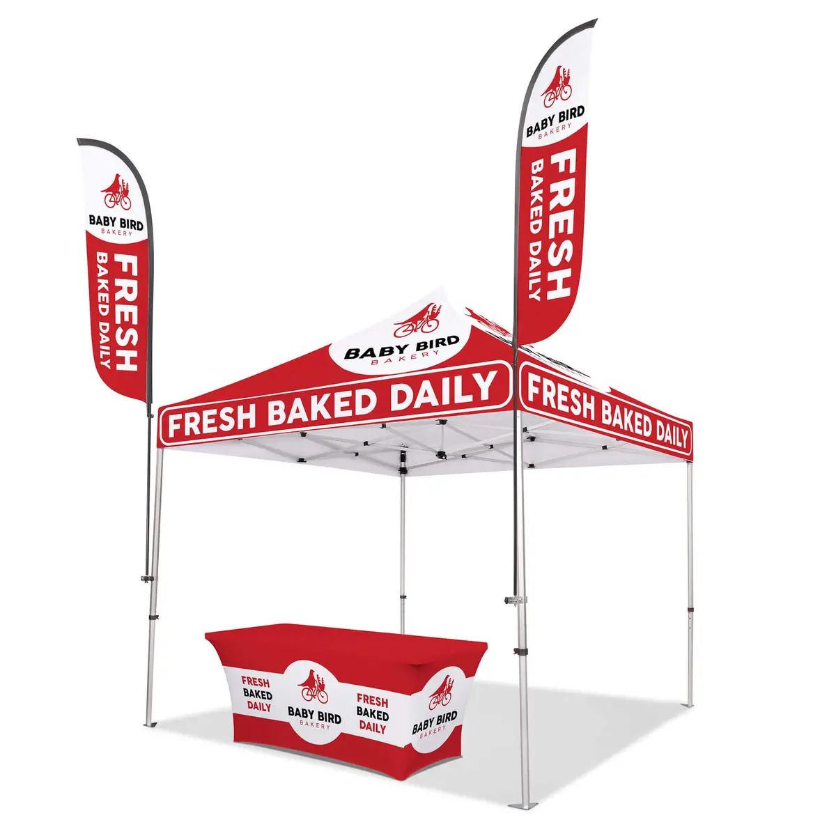 Custom Canopy Tent With Feather Flags & Table Cover 1