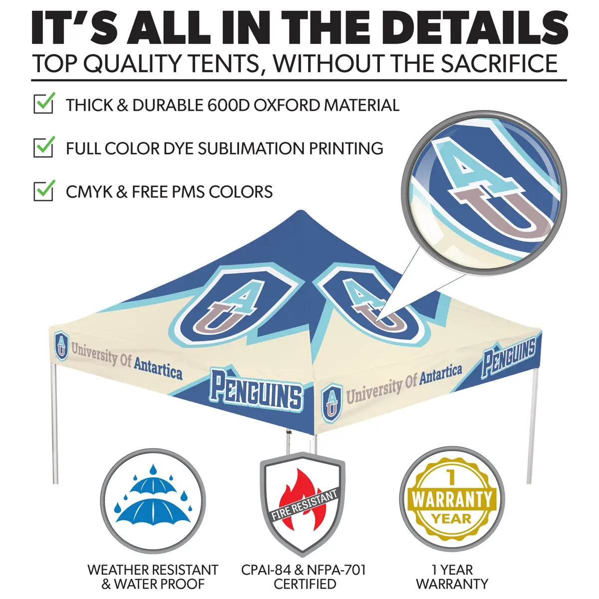 Custom Canopy Tent With Full Back Wall, Half Side Walls & Feather Flags 3