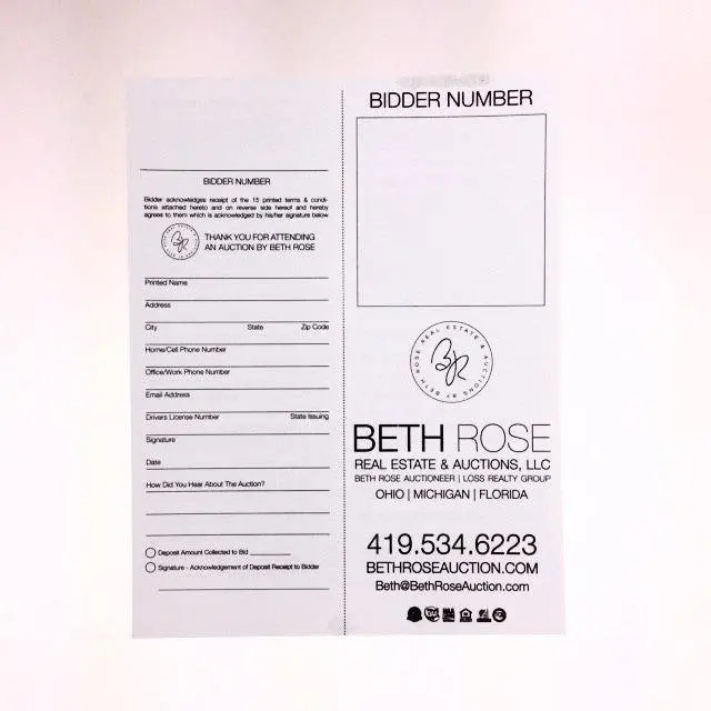 Custom Full Page Bid Card - Black Ink - Not Numbered (500/Pack) 1