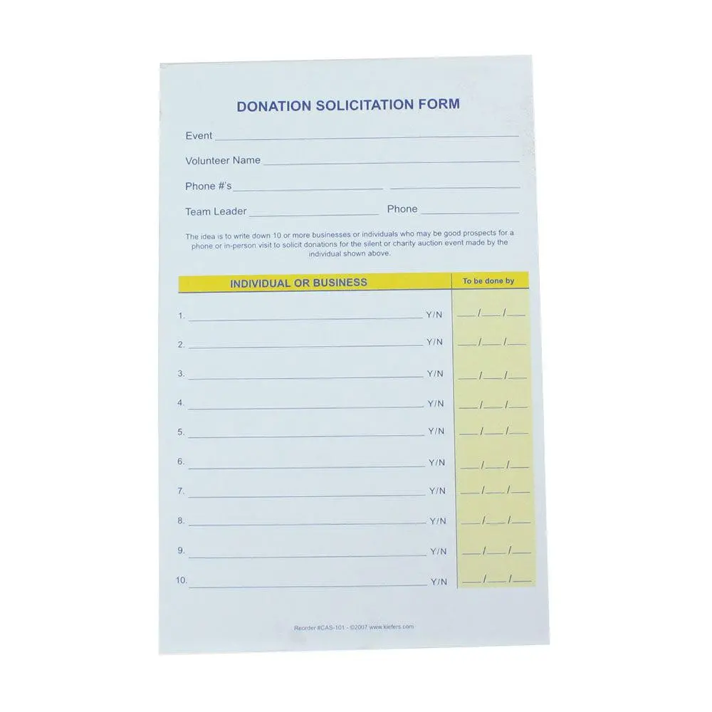 Donation Solicitation Form, 1 Or 2-Part (25/Pack)| Form| Single Part Form 1