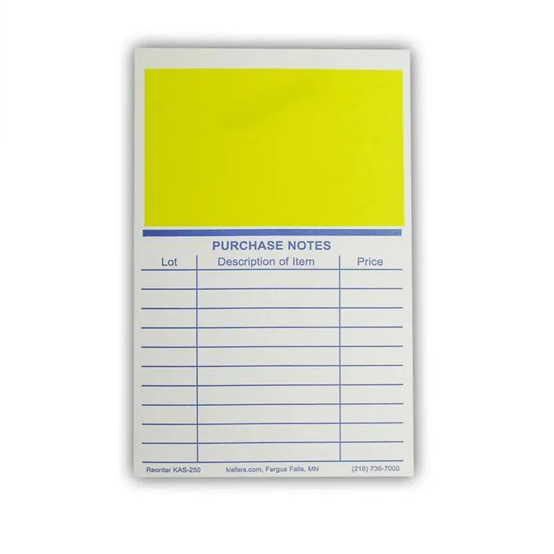 Econo Bid Cards W/ Purchase Notes - Yellow Square (500/Pack) 1