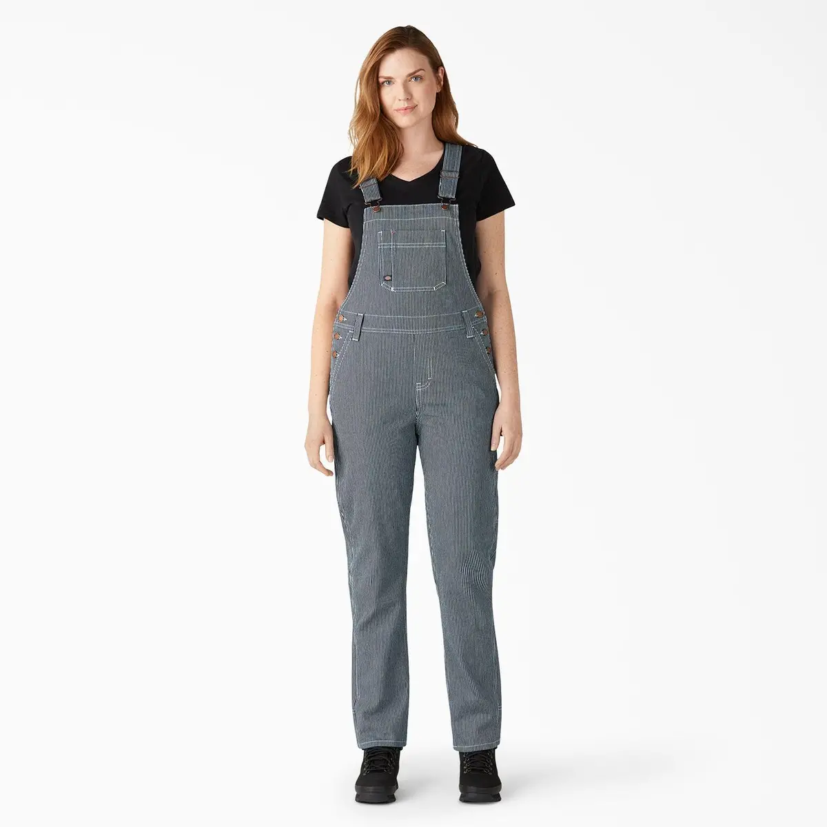 Women’S Hickory Stripe Boyfriend Fit Bib Overalls - Stonewashed Hickory Stripe 1