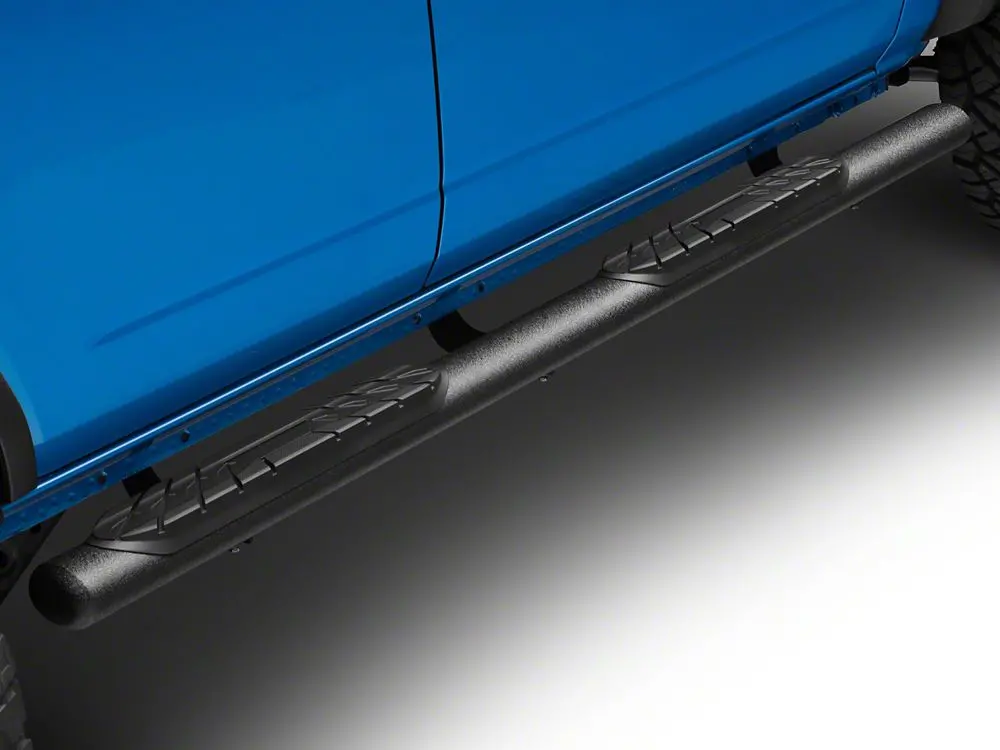 Barricade 4-Inch Oval Straight Side Step Bars – Heavy Textured Black for 2021–2025 Bronco 4-Door