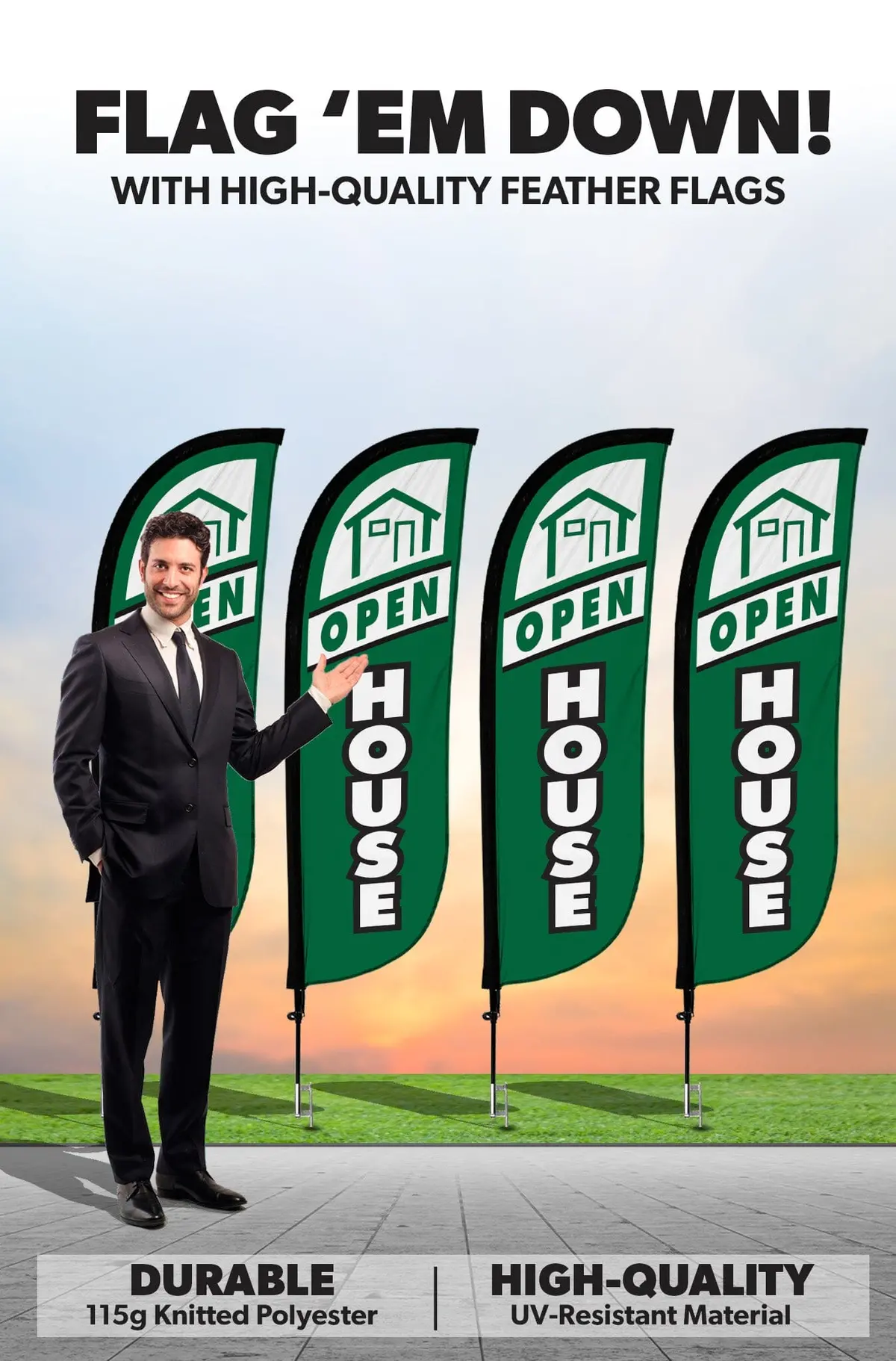 Open House Feather Flag - 4 Pack W/ Ground Spike Pole Set 2