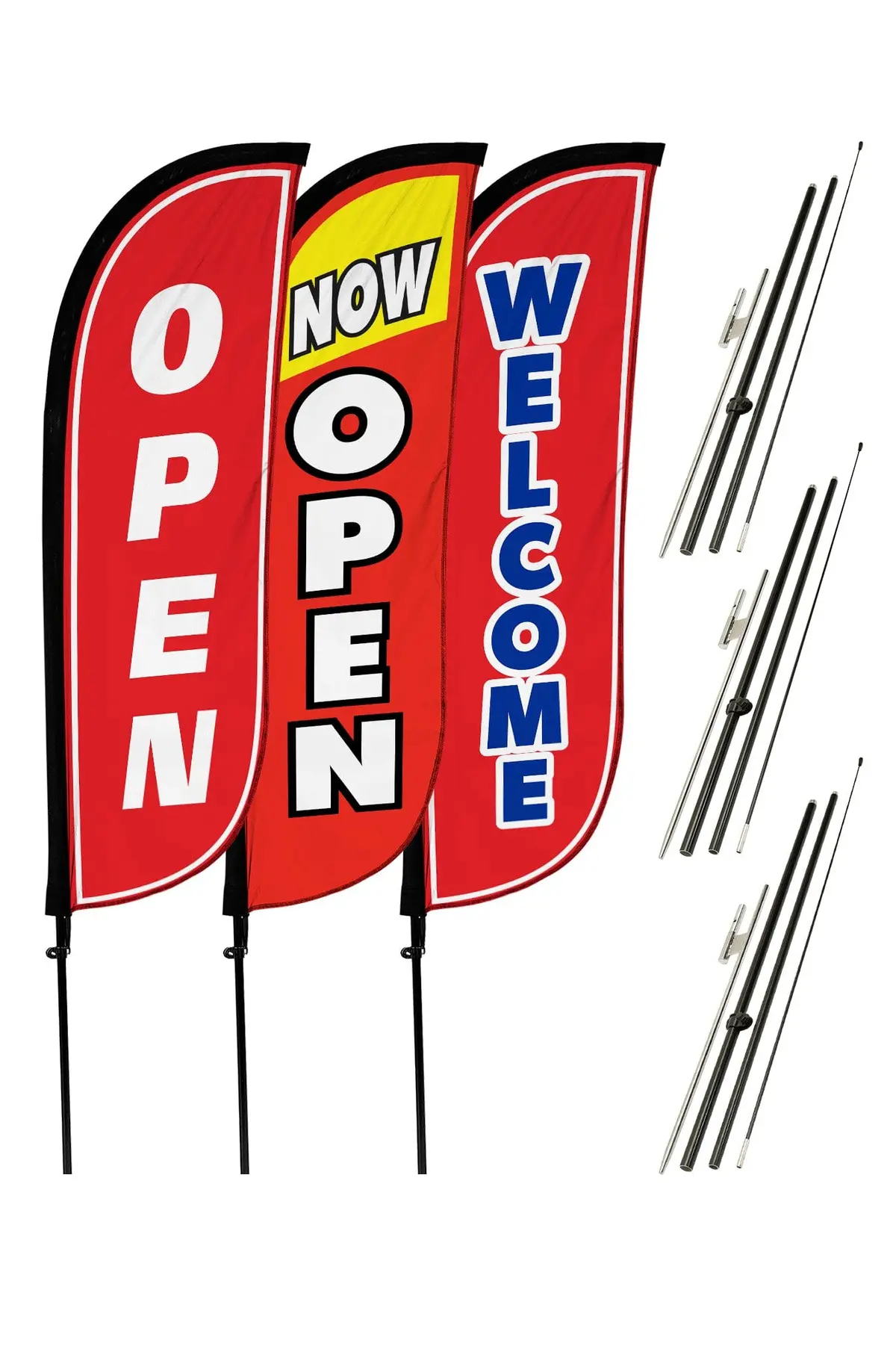 Grand Opening Feather Flag - Variety 3-Pack V2 W/ Ground Spike Pole Set 1