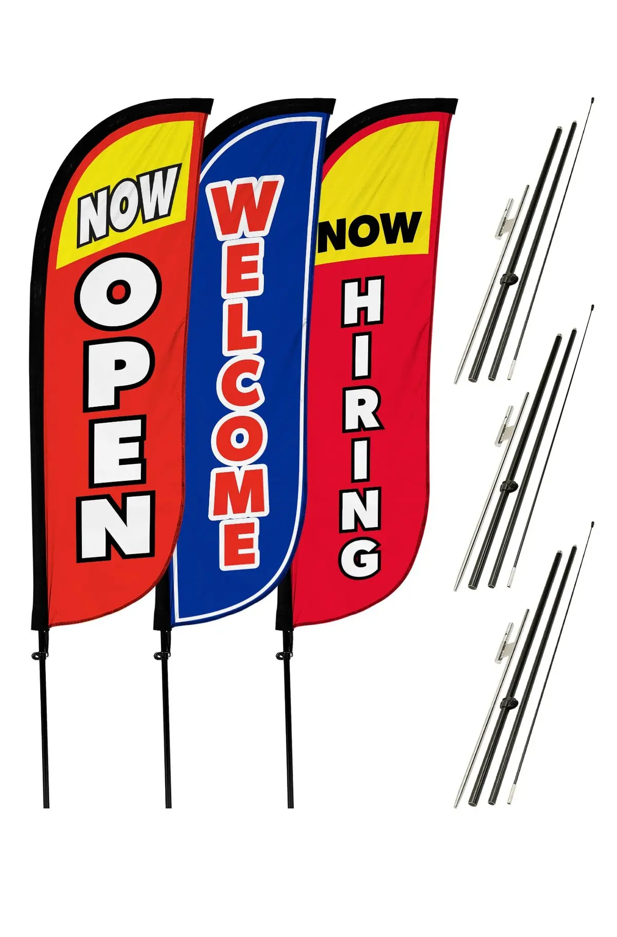 Grand Opening Feather Flag - Variety 3-Pack V1 W/ Ground Spike Pole Set 1