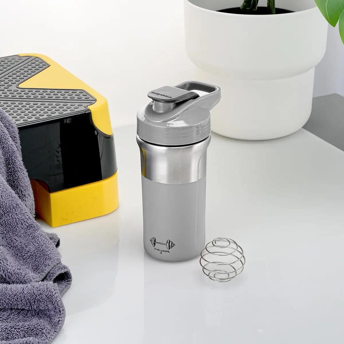 Nayasa Alloy Cross Fit Stainless Steel Gym Shaker Bottle | 900 Ml | Leakproof & Durable 2