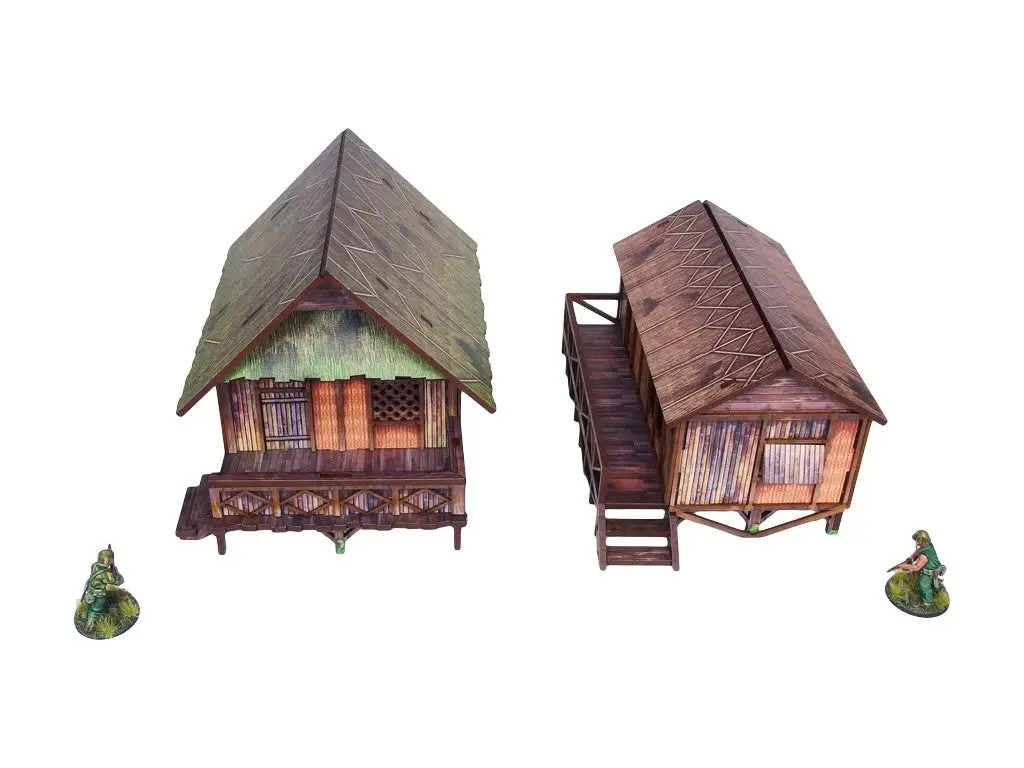 Pre-Painted Ww2 Pacific Jungle Huts (2) 1