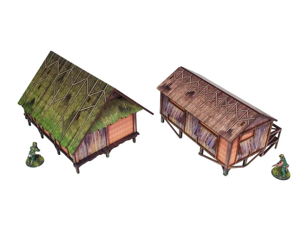 Pre-Painted Ww2 Pacific Jungle Huts (2) 2