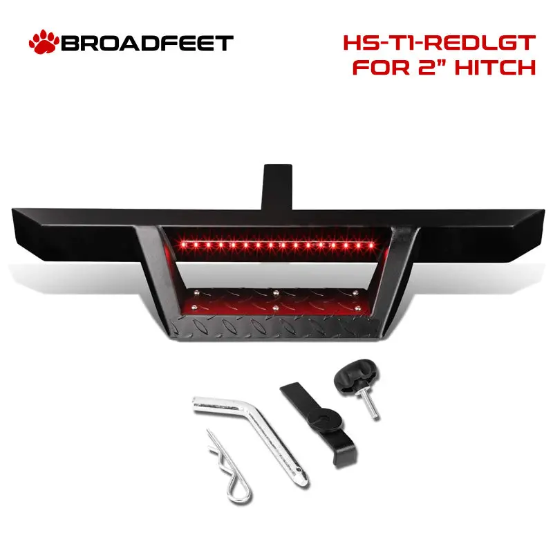 2" Hitch Receiver Accessories - T1 Series 32.5" Hitch Step - Steel Design With Red Led Light 1