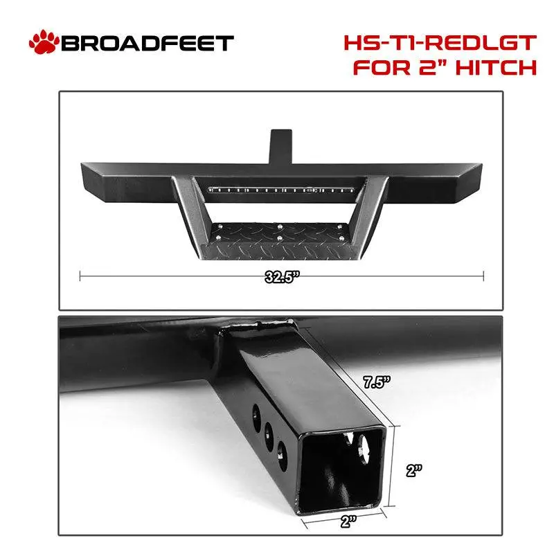 2" Hitch Receiver Accessories - T1 Series 32.5" Hitch Step - Steel Design With Red Led Light 1