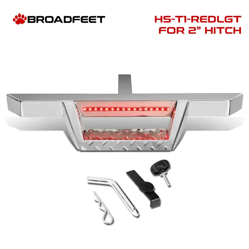 2" Hitch Receiver Accessories - T1 Series 32.5" Hitch Step - Steel Design With Red Led Light 2