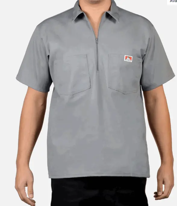 Short Sleeve Solid 1/2 Zip Shirt - Light Grey 1