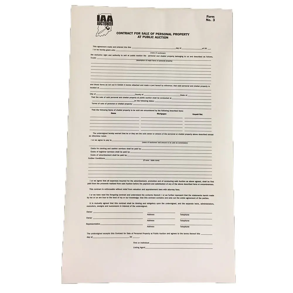 Indiana 2-Part Personal Property Contract 50/Set) - Form #3 1