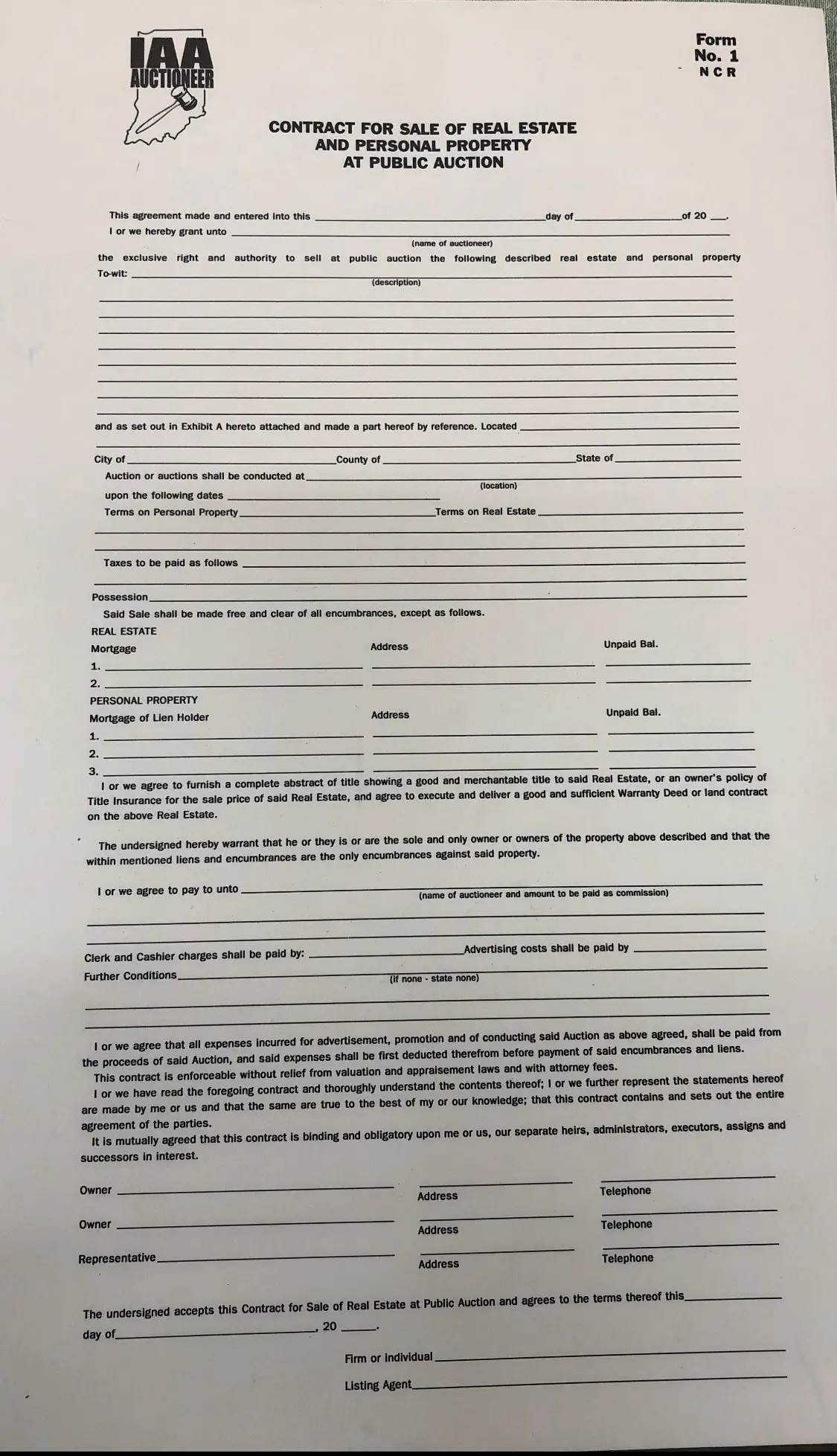 Indiana 2-Part Pp & Re Contract (50/Set) Form #1 1