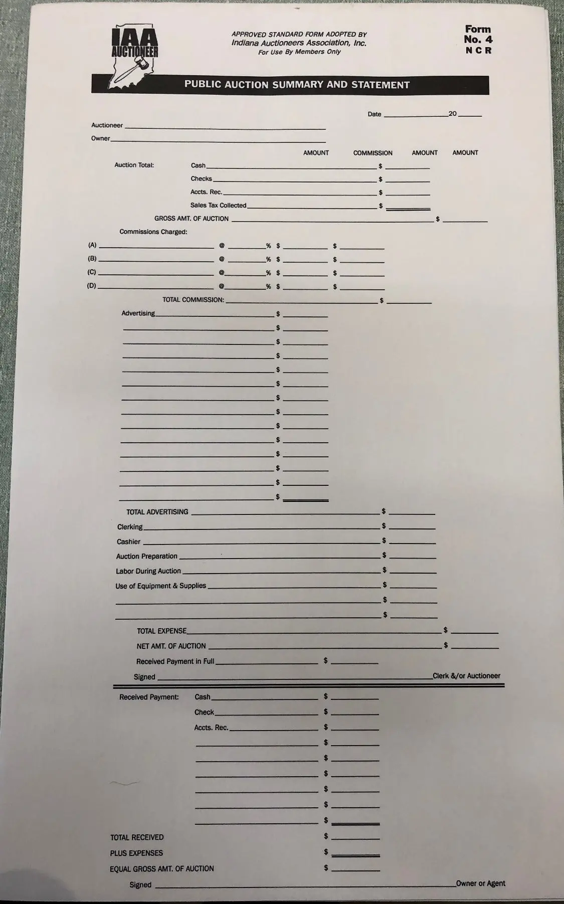 Indiana 2-Part Summary And Statement (50/Set) Form #4 1