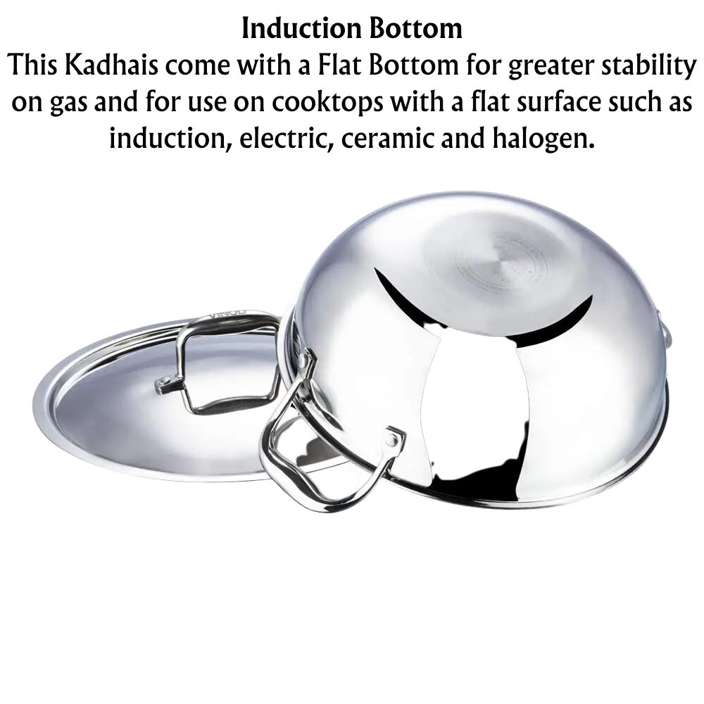 Vinod Platinum Triply Stainless Steel Extra Deep Kadhai With Stainless Steel Lid Silver (Induction And Gas Stove Friendly) 4