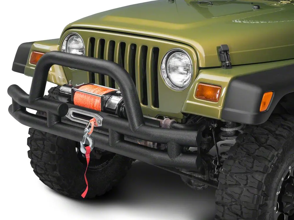 Barricade Textured Black Tubular Front Bumper with Winch Cutout for 1987–2006 Jeep Wrangler YJ & TJ