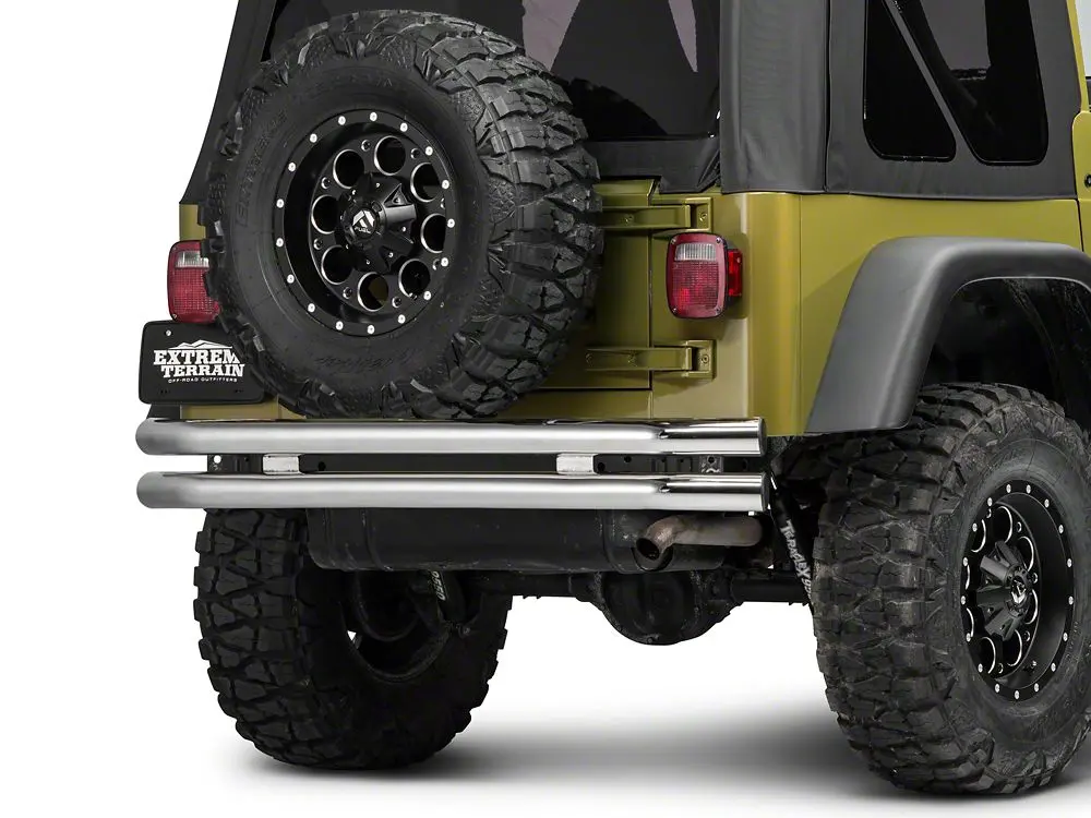 Barricade Polished Double-Tube Rear Bumper for 1976–2006 Jeep CJ, Wrangler YJ & TJ