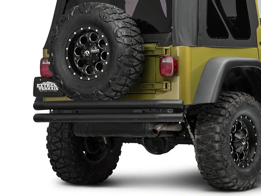 Barricade Textured Black Double-Tube Rear Bumper for 1976–2006 Jeep CJ, Wrangler YJ & TJ