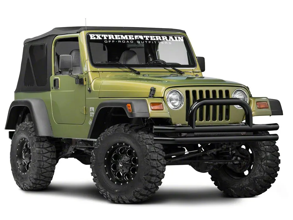 Barricade Double Tubular Front Bumper With Classic Over-Rider Hoop; Gloss Black (76-06 Jeep Cj, Wrangler Yj & Tj) 2