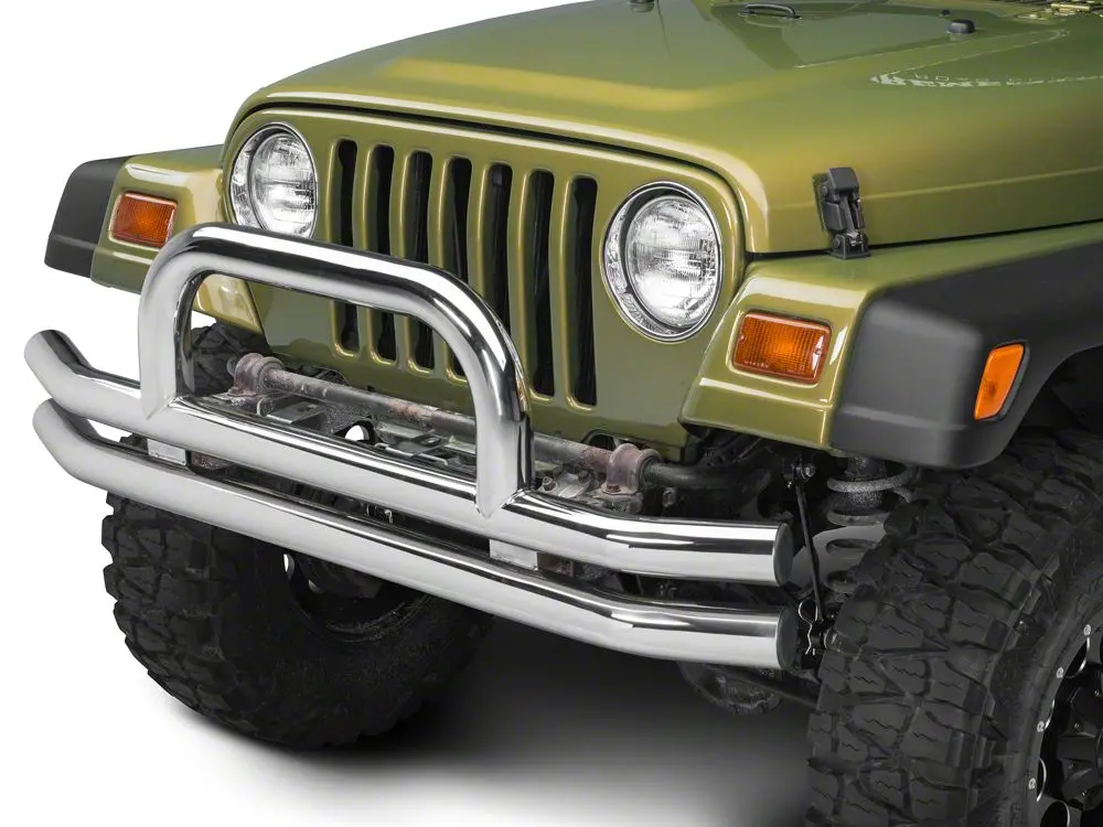 Barricade Polished Double-Tube Front Bumper with Classic Over-Rider Hoop for 1976–2006 Jeep CJ, Wrangler YJ & TJ