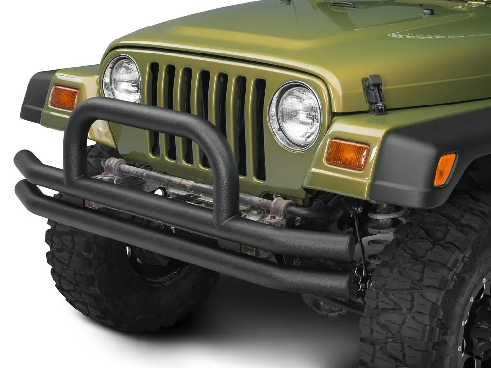 Barricade Textured Black Double-Tube Front Bumper with Classic Over-Rider Hoop for 1976–2006 Jeep CJ, Wrangler YJ & TJ