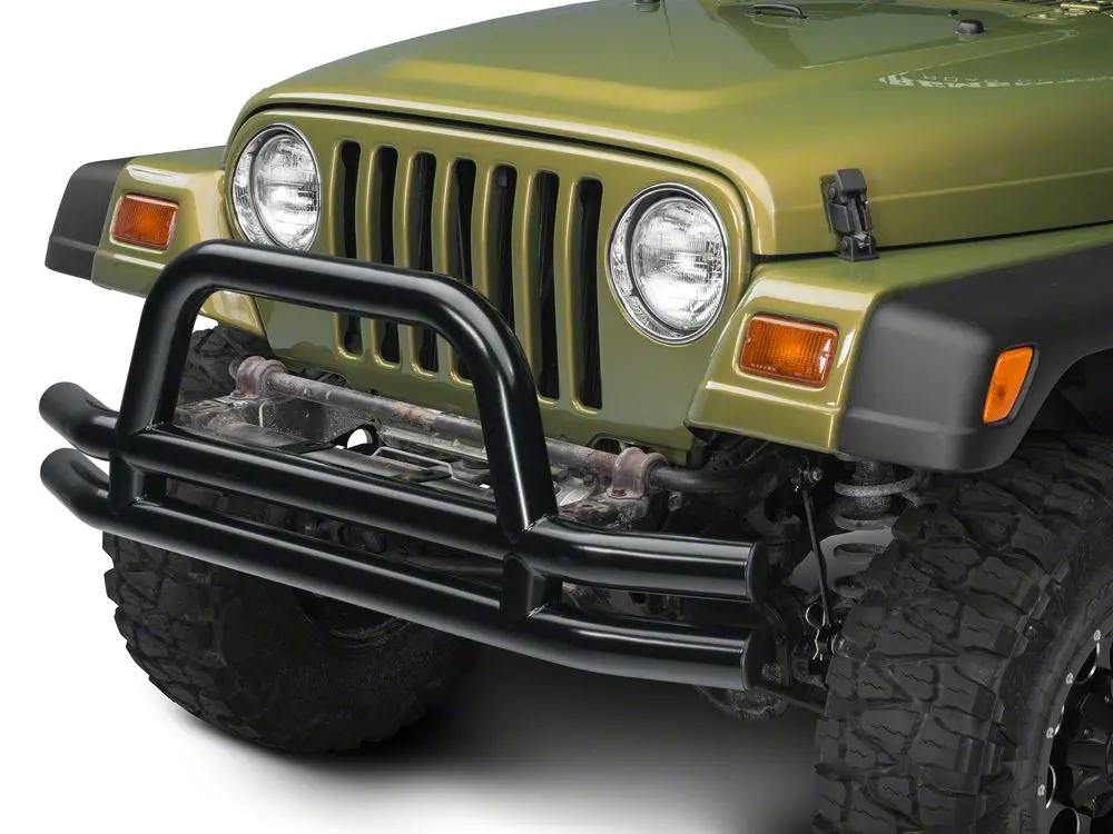 Barricade Gloss Black Double-Tube Front Bumper with Classic Over-Rider Hoop for 1987–2006 Jeep Wrangler YJ & TJ