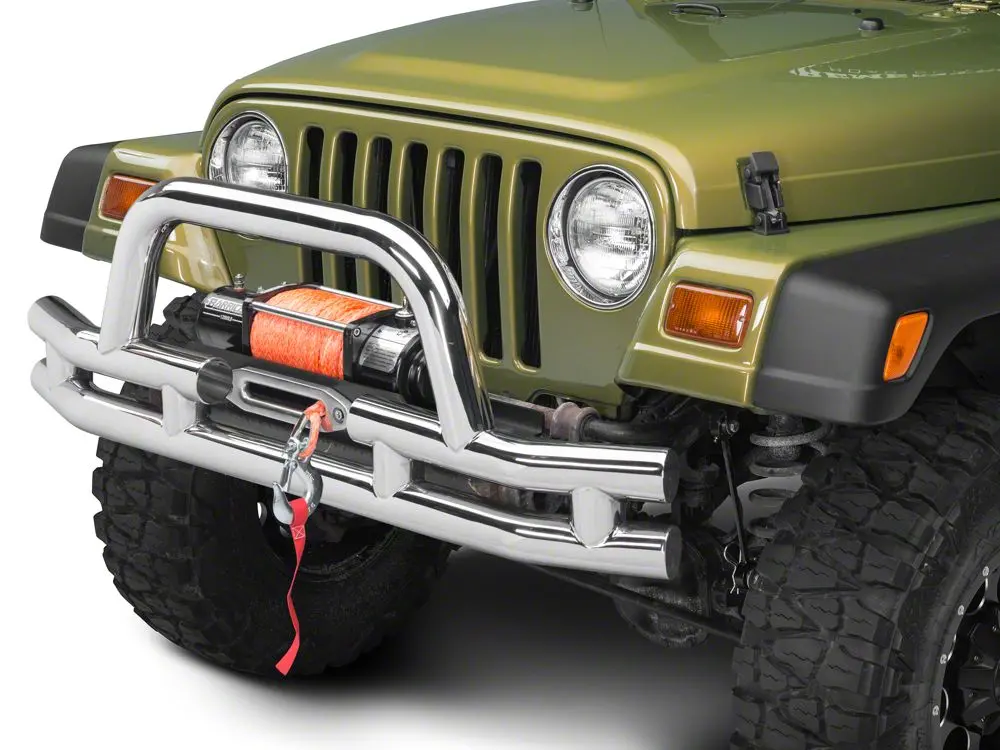 Barricade Polished Double Tubular Front Bumper with Winch Cutout – For 1987–2006 YJ & TJ