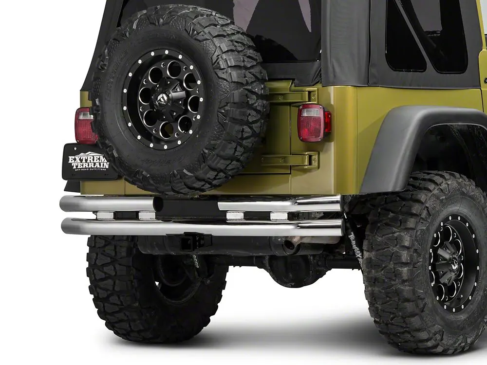 Barricade Polished Double Tubular Rear Bumper with Hitch – For 1976–2006 CJ, YJ & TJ Jeep Models