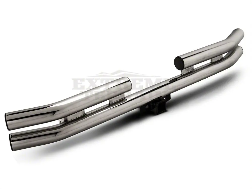 Barricade Double Tubular Rear Bumper With Receiver Hitch; Polished (76-06 Jeep Cj, Wrangler Yj & Tj) 2