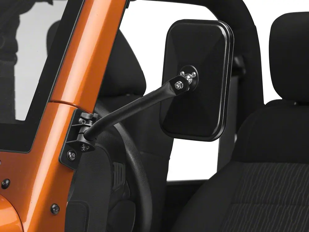 Barricade Quick-Release Rectangular Mirrors — Textured Black for 2007–2018 Jeep Wrangler JK
