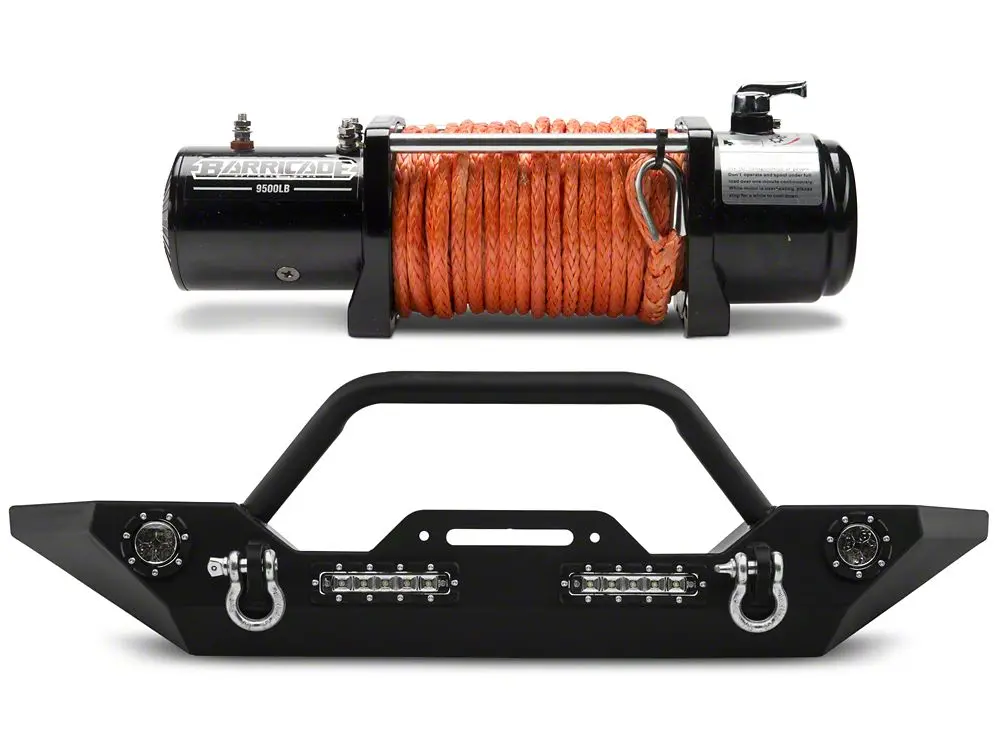 Barricade Trail Force HD Front Bumper with LED Lighting and 9,500-Lb Winch for 2007–2018 Jeep Wrangler JK