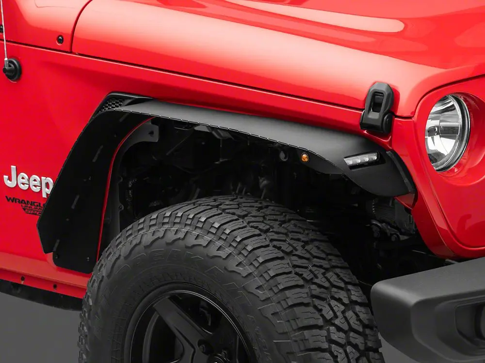 Barricade HD Flat Front Fender Flares with LED DRL and Turn Signals for 2018–2025 Jeep Wrangler JL