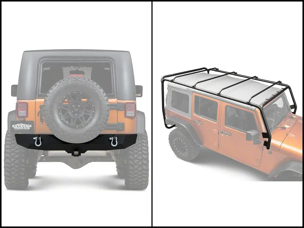 Barricade Trail Force HD Rear Bumper with Roof Rack – Textured Black, Jeep Wrangler JK 4-Door (2007–2018)