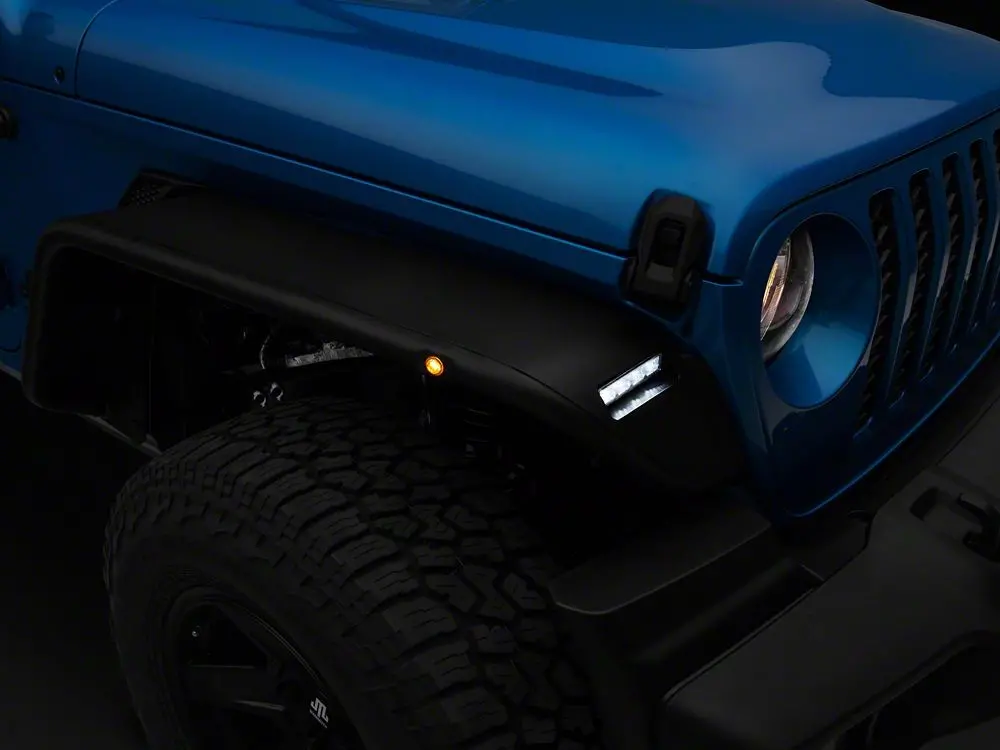 Barricade Tubular Fender Flares With Led Drl And Marker Lights; Front (20-25 Jeep Gladiator Jt) 2