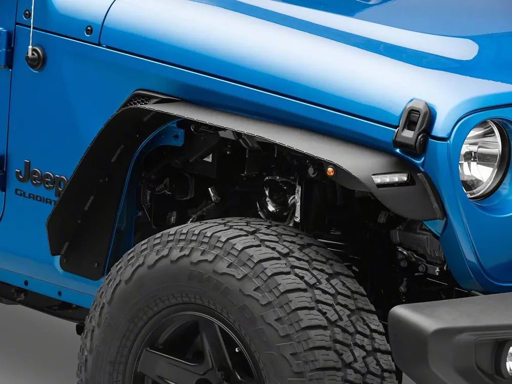 Barricade HD Flat Front Fender Flares Featuring LED DRLs and Turn Signals (2020–2025 Jeep Gladiator JT)