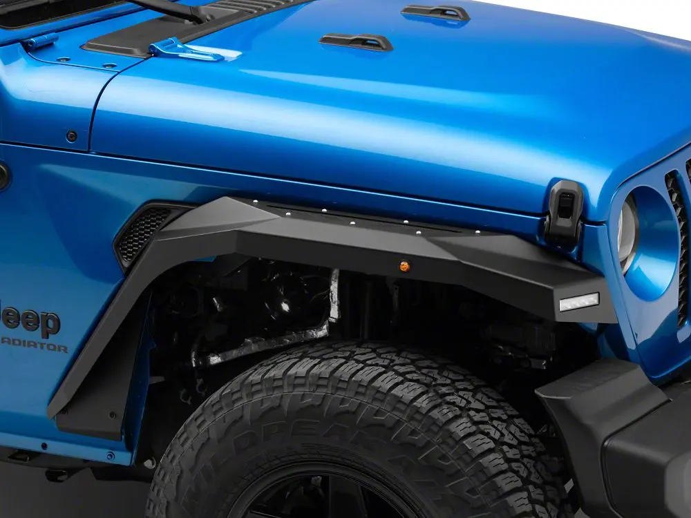 Barricade X-Series Front Fender Flares with Integrated LED DRLs and Side Marker Lights – Black Accent Inserts (2020–2025 Jeep Gladiator JT)