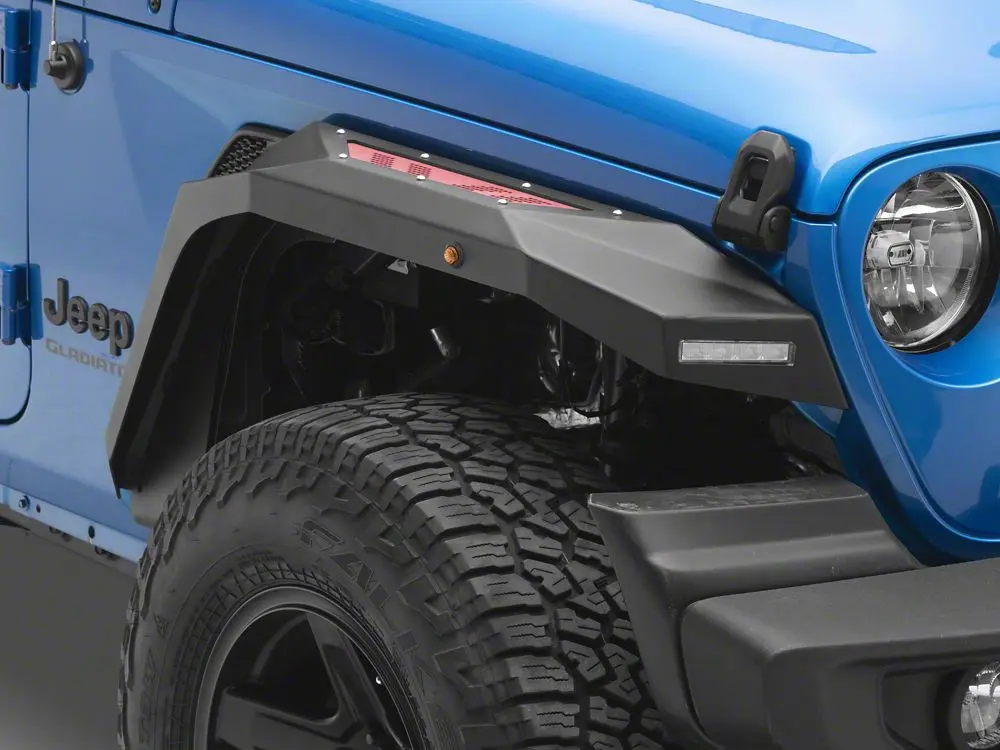 Barricade X-Series Front Fender Flares with Red Mesh Accents for 2020–2025 Jeep Gladiator JT