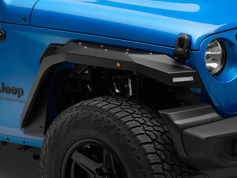Barricade X-Series Front Fender Flares with Integrated LED DRL and Marker Lights – Black Inserts for 2020–2025 Jeep Gladiator JT