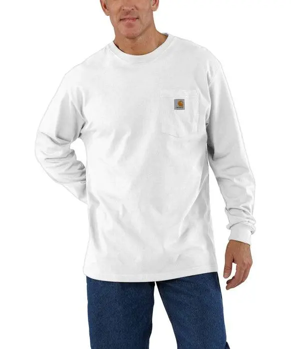 K126 - Loose Fit Heavyweight Long-Sleeve Pocket T-Shirt - White 1