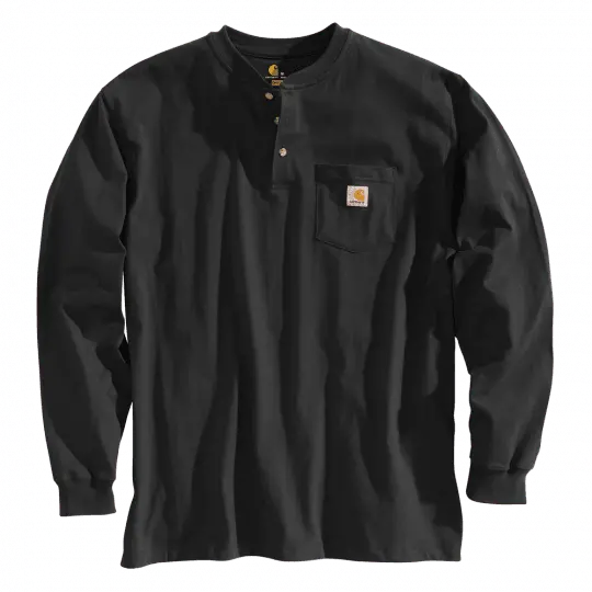 K128 - Loose Fit Heavyweight Long-Sleeve Pocket Henley T-Shirt - Black 2