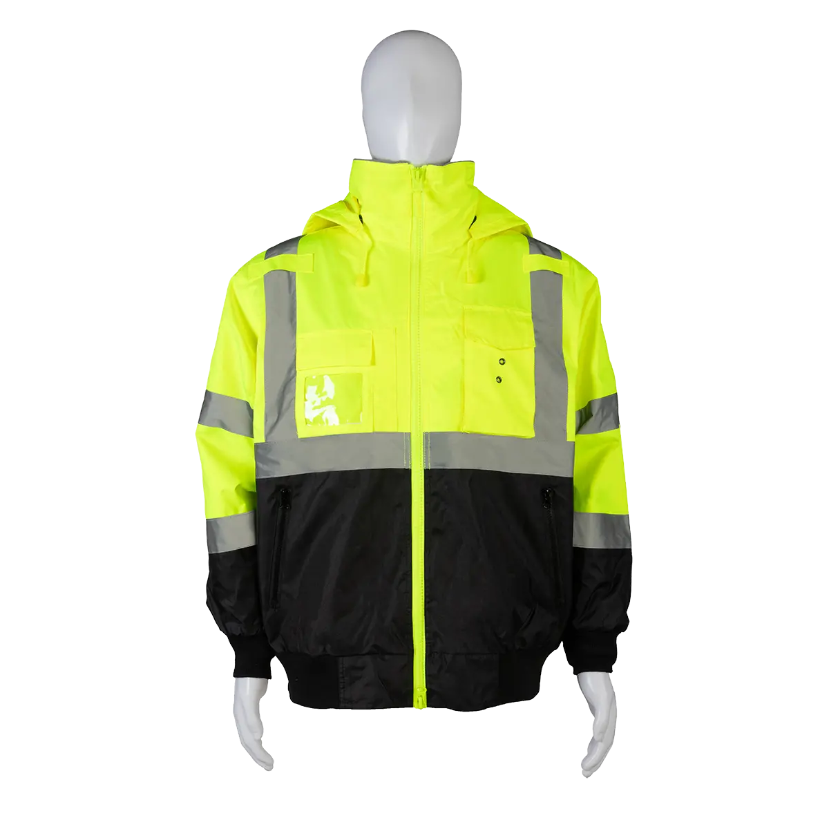 Lbbj-C3 Ansi Class 3 High-Vis Lime/Black Two Tone Waterproof Bomber Jacket With Removable Liner 3