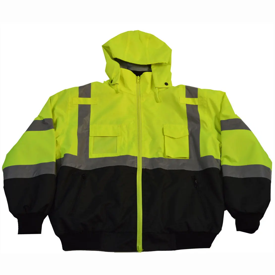 Lbbj-C3 Ansi Class 3 High-Vis Lime/Black Two Tone Waterproof Bomber Jacket With Removable Liner 1