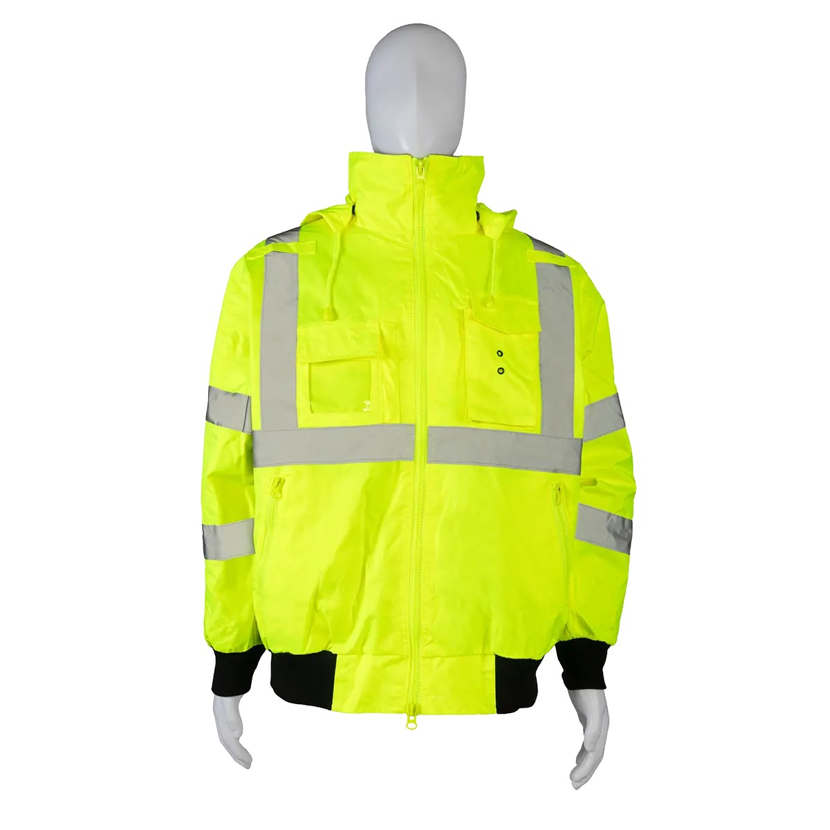 Lbj-C3 High-Vis Lime Ansi Class 3 Waterproof Bomber Jacket With Removable Fleece Liner 1