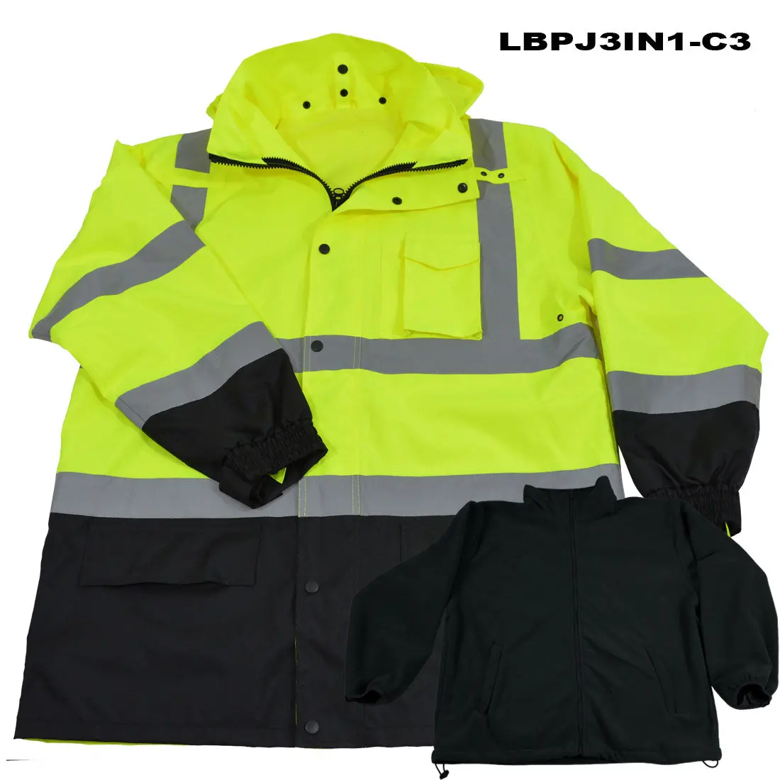 Lbpj3in1-C3 Ansi Class 3 High-Vis Lime /Black Bottom Waterproof 3-In-1 Parka Jacket 1