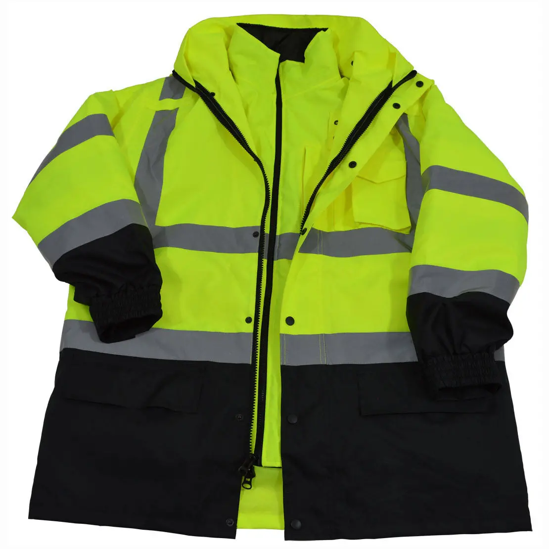 Lbpj6in1-C3 Ansi Class 3 Lime / Black Two Tone Waterproof 6-In-1 Jacket & Vest (Two Class 3 Jackets In One) 2