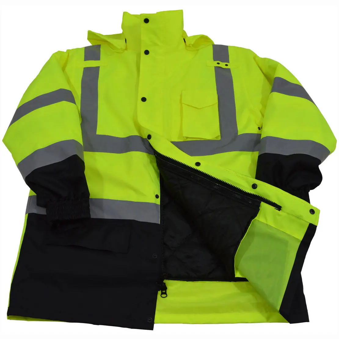 Lbpj6in1-C3 Ansi Class 3 Lime / Black Two Tone Waterproof 6-In-1 Jacket & Vest (Two Class 3 Jackets In One) 3