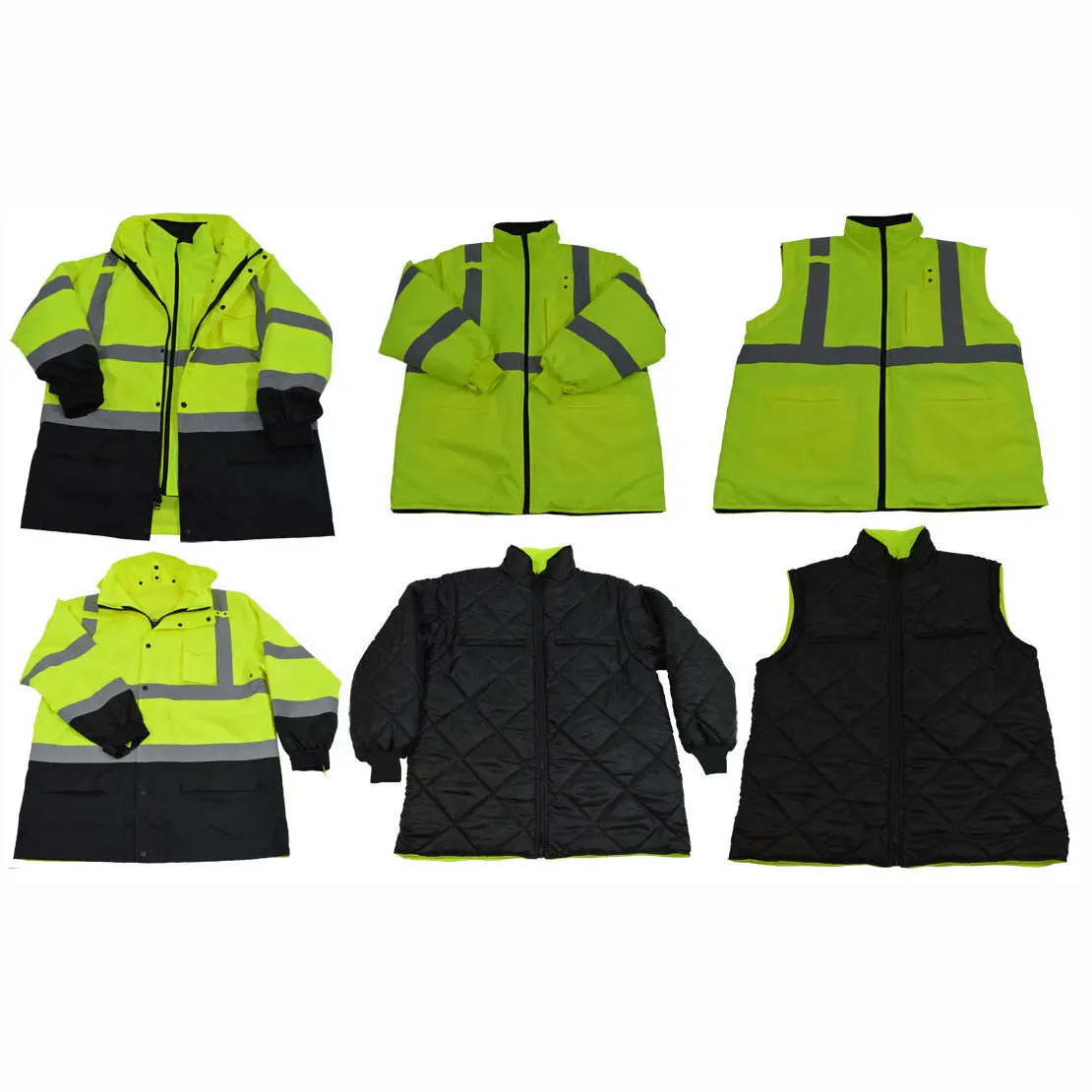 Lbpj6in1-C3  Ansi Class 3 Lime / Black Two Tone Waterproof 6-In-1 Jacket & Vest  (Two Class 3 Jackets In One) 1